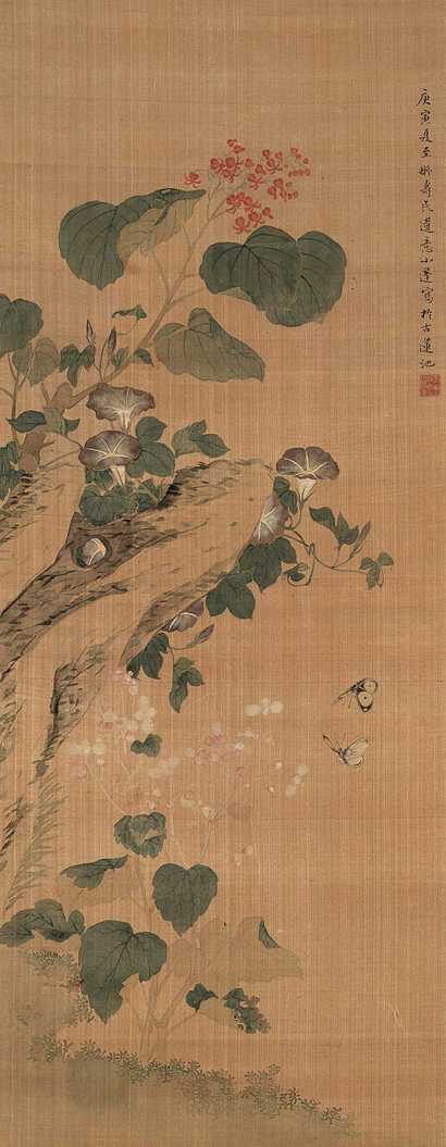 张小蓬 庚寅（1890）年作 花蝶图 立轴